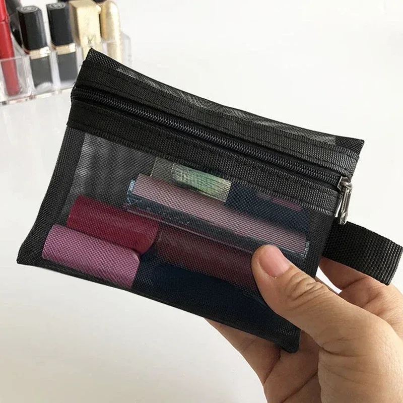 sac à cosmétiques en maille pour femmes, rangement de voyage, sac de maquillage, organisateur, pochette de maquillage portable, petite et grande trousse de toilette et de beauté