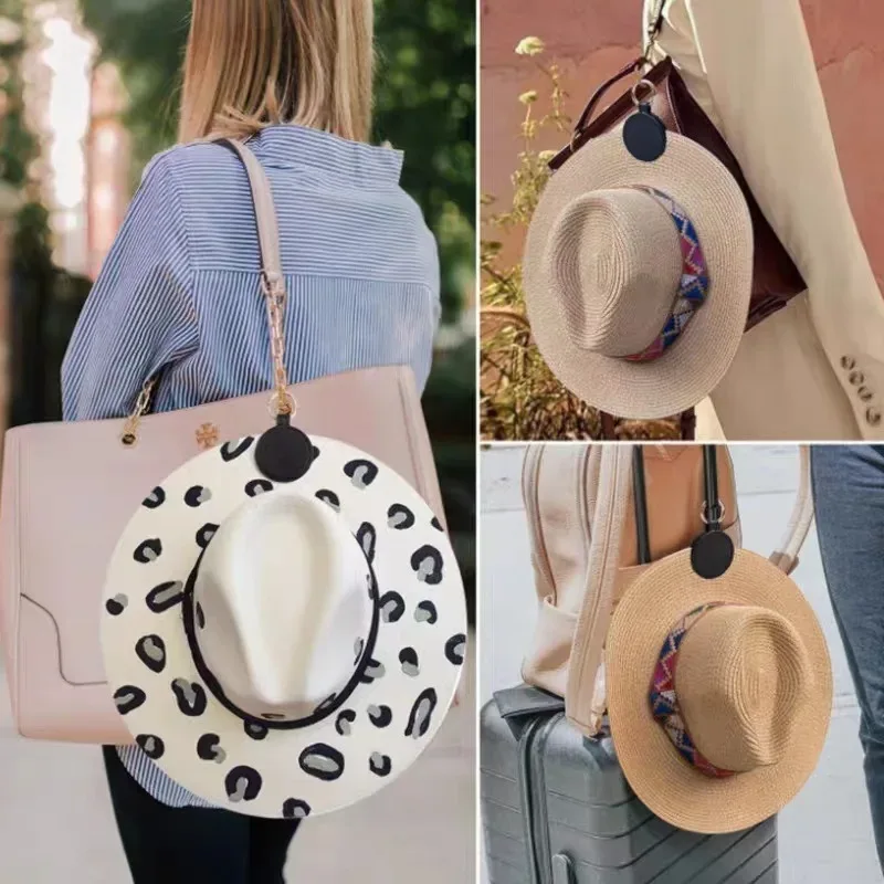 porte chapeau magnétique cuir marron rose doré fixation poignée sac dos bagage voyage shopping transport restauration