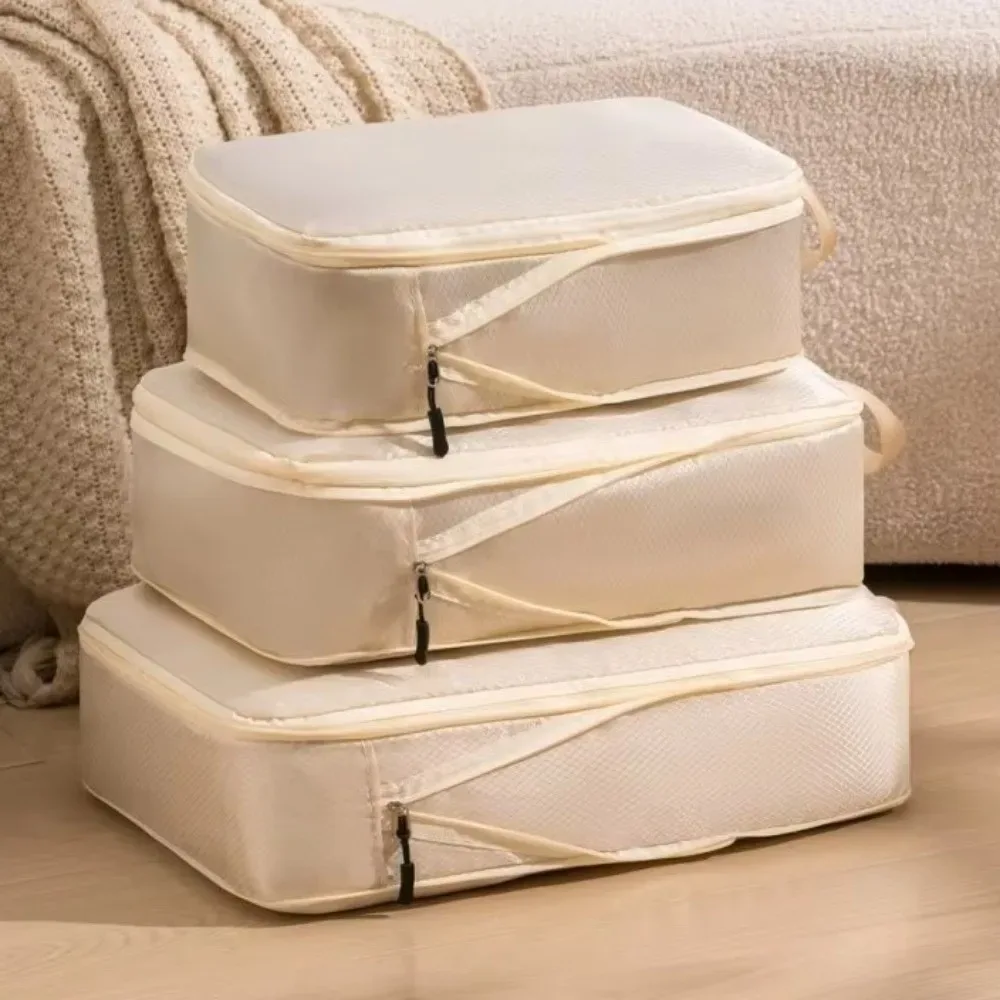 organisateur voyage polyester beige cube compression sac rangement professionnel déplacement grande capacité imperméable set trois pièces