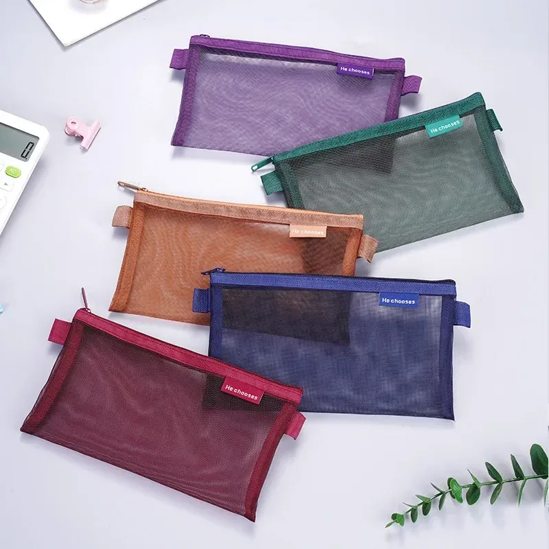 sac de rangement cosmétique en maille pour femme, étui à crayons à fermeture éclair simple, sac transparent, poudres de maquillage, sac à main de voyage portable, outils de beauté