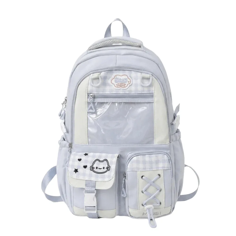 sac à dos scolaire de style preppy à plusieurs compartiments, grande capacité, multi-poches, fermeture éclair, léger, motif à carreaux, sac à dos de jour à blocs de couleurs.