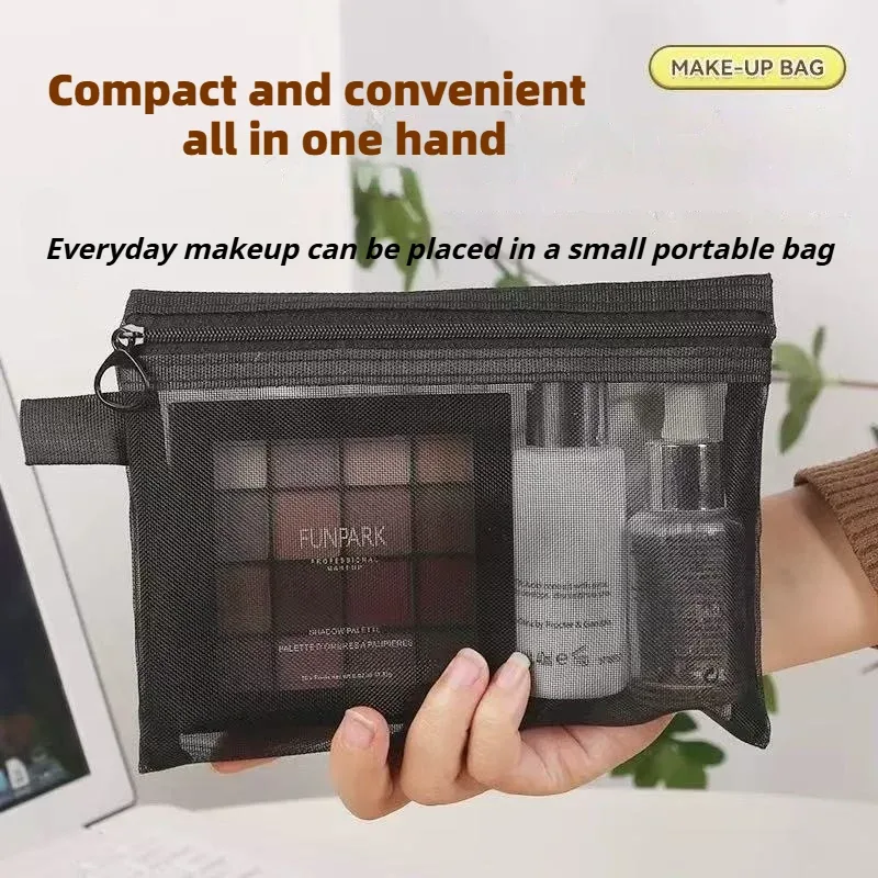 sac cosmétique portable en maille, sac de toilette de voyage élégant, pochette de rangement pour maquillage imperméable