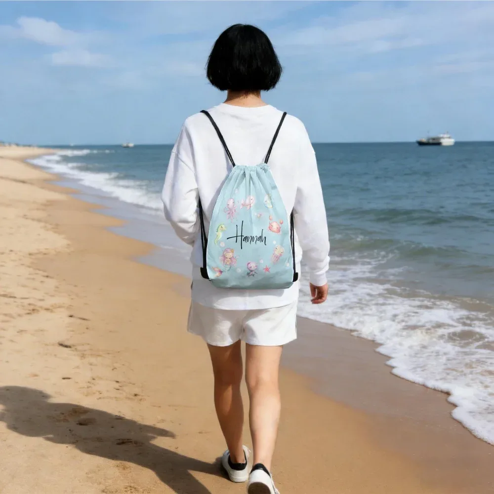 sac à dos à cordon personnalisé avec motif de créature marine, sac à cordon personnalisé pour la plage, les fêtes, le sport, la gym, le rangement, cadeau d'anniversaire