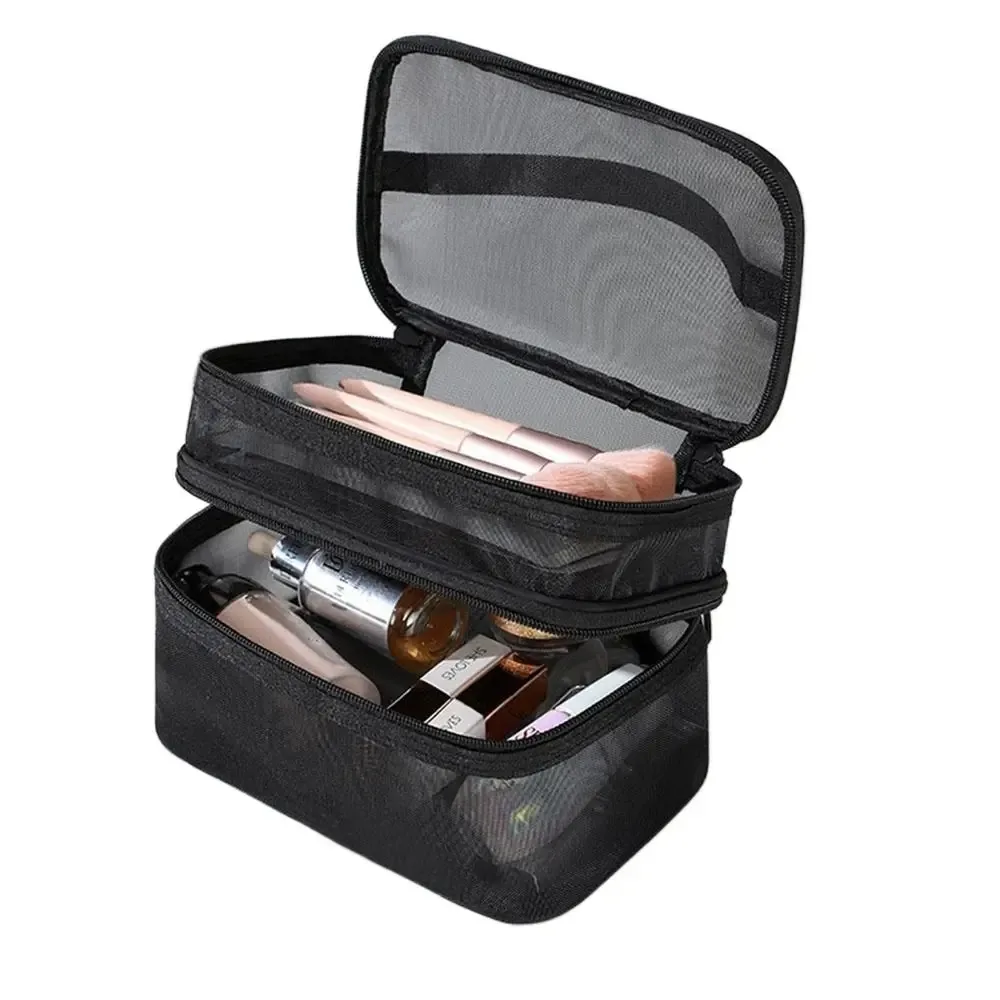 sac de voyage transparent en maille pour cosmétiques, sac de rangement de grande capacité, organisateur de maquillage, étui à maquillage à 2/3 couches, pour la gym et la natation