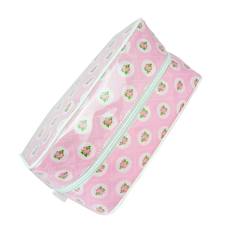 sac de rangement floral printemps-été, trousse de toilette portable mignonne pour femme, sac cosmétique imprimé en pvc transparent et nylon, pochette de voyage pour articles de toilette