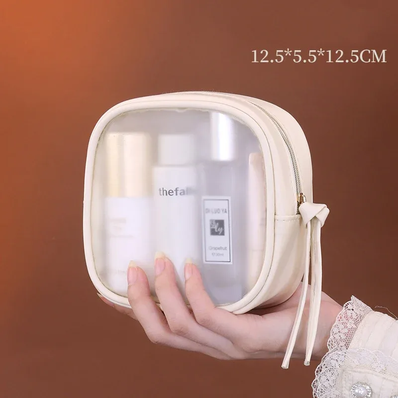 sac à cosmétiques semi-transparent en pvc mat - organisateur de maquillage de luxe grande capacité, trousse de toilette de voyage pour femmes