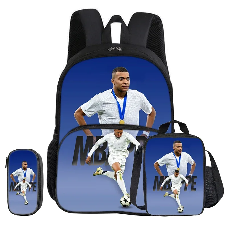 sac dos nylon noir motifs kylian mbappé dessins animés poche avant fermeture éclair bandoulière arquée capacité 20 35 litres petit sac assorti trousse crayons