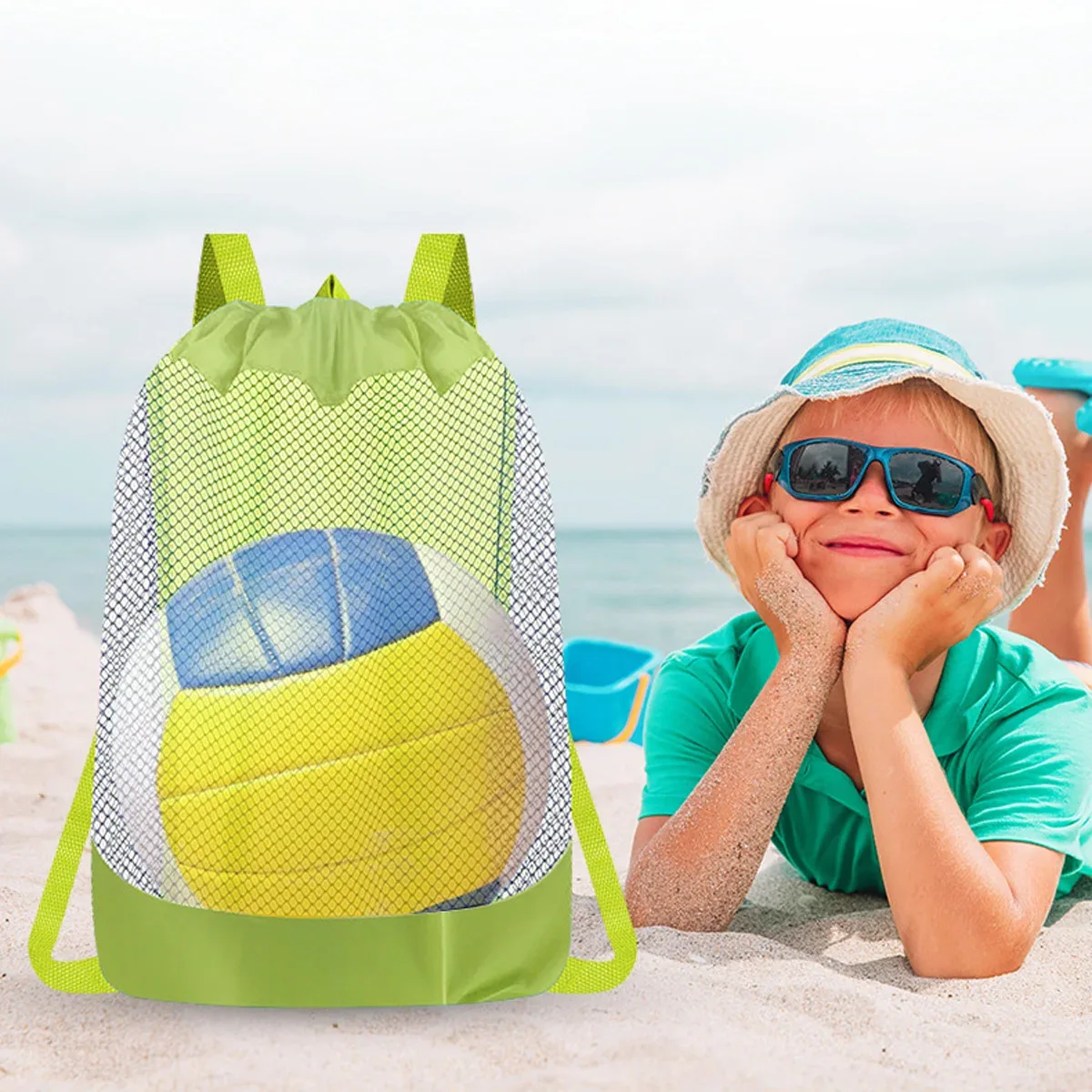sac de plage pliable et portable en maille, 1 pièce, sac de natation, paniers de jouets de plage, sac de rangement, sacs étanches pour natation en plein air, sac sec