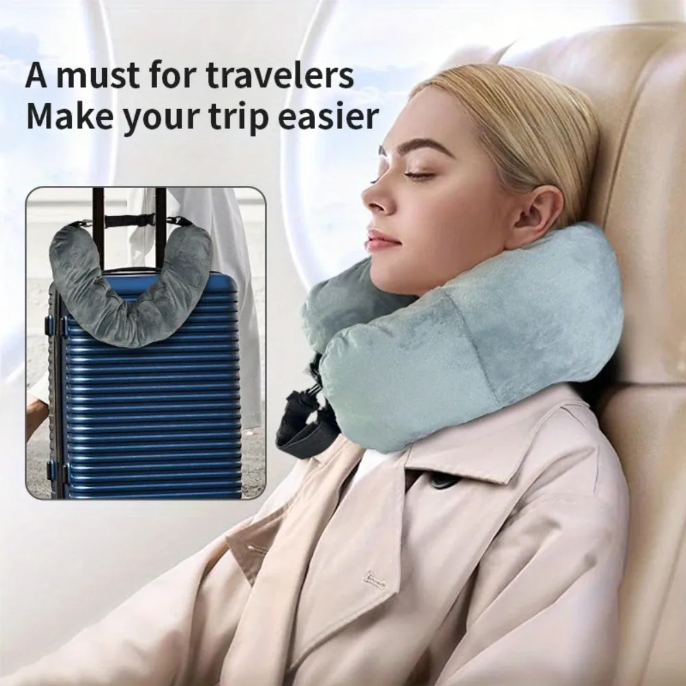 oreiller de voyage avec poudres de stockage, soutien du cou en polyester réglable, confortable et léger