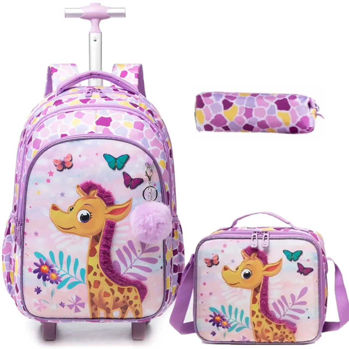 sac à dos à roulettes avec ruban nœud papillon pour enfants, sacs à dos mignons pour filles, sac à roulettes pour élèves du primaire