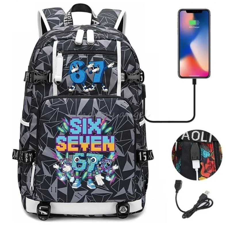 nouveau voler un cerveau imprimer usb garçons 67 six sept livre sacs grande capacité adolescents cartables femmes hommes ordinateur portable voyage sac à dos