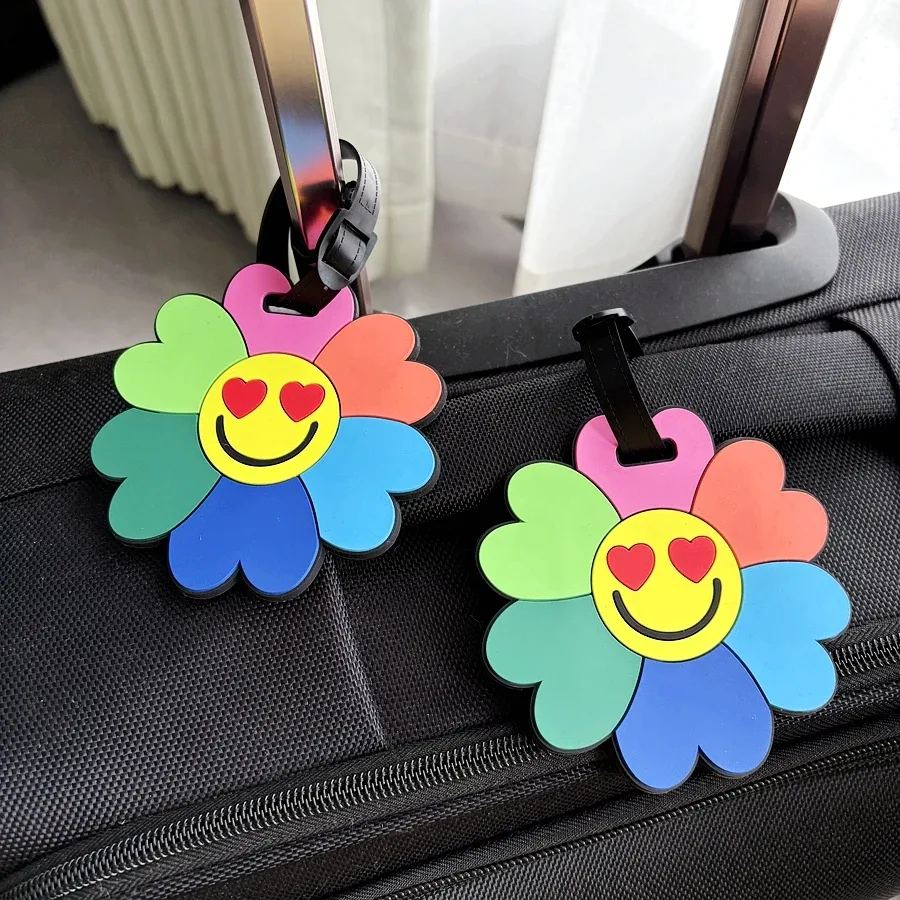 étiquette de bagage visage souriant soleil, pendentif pour couple, voyage d'affaires, aéroport, étiquette d'identification anti-perte, étiquette de nom de bagage, 1 pièce