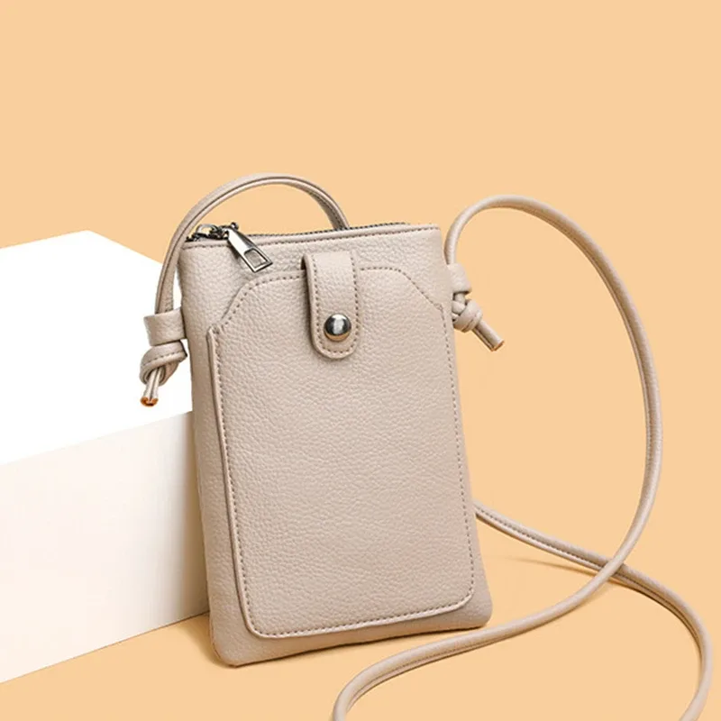 sac croisé diagonale en cuir pu pour femmes, couleur unie, portable, double couche, boucle, mini portefeuille pour téléphone, sac à bandoulière