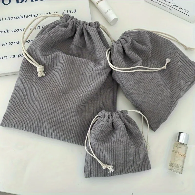 trousse toilette polyester rayures verticales couleur unie serrage corde voyage maquillage cosmétiques portable légère sac rectangulaire