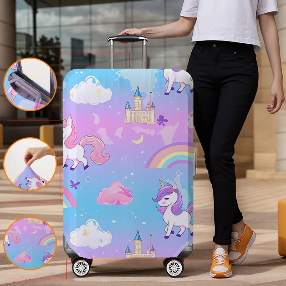 housse de protection pour bagages à motif animal, ensemble adapté aux housses de bagages de 18 à 32 pouces, housse de poignée de valise, accessoires de voyage