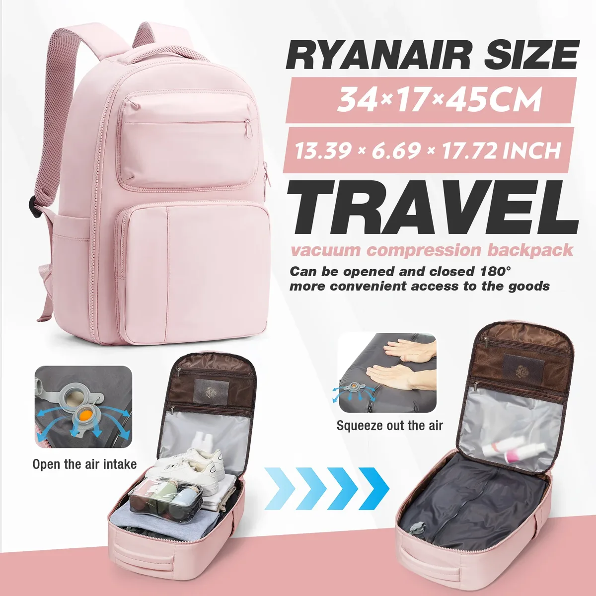 sac à dos pour femme, sac à dos de voyage à fermeture hermétique, sac pour ordinateur portable, sac à dos de voyage compressible, sac à dos de voyage multifonctionnel de grande capacité