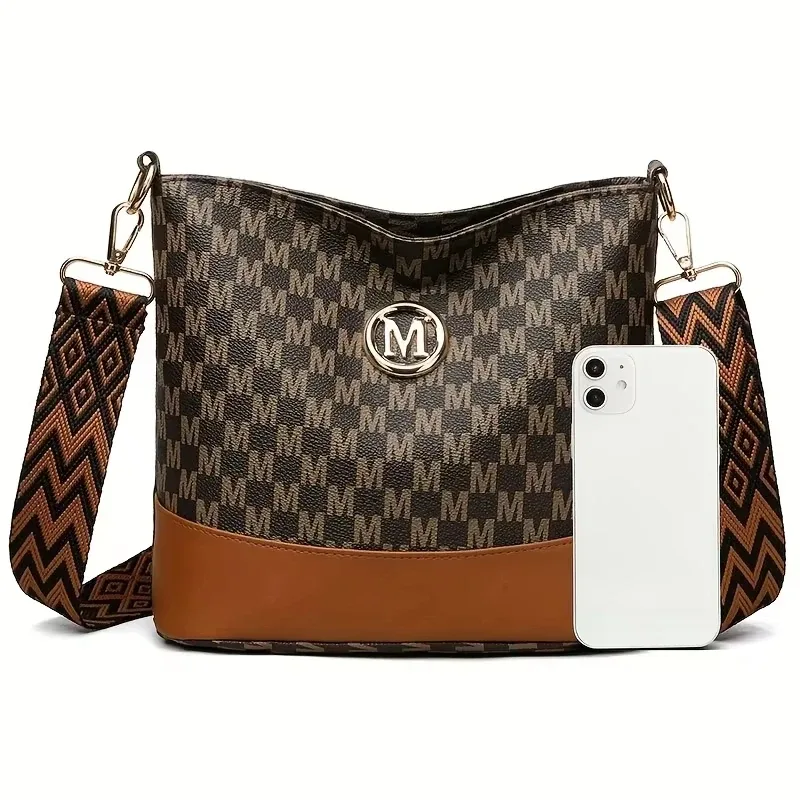 sac à bandoulière élégant pour femme avec badge « m », design multi-poches, bandoulière réglable, cadeau idéal pour les femmes