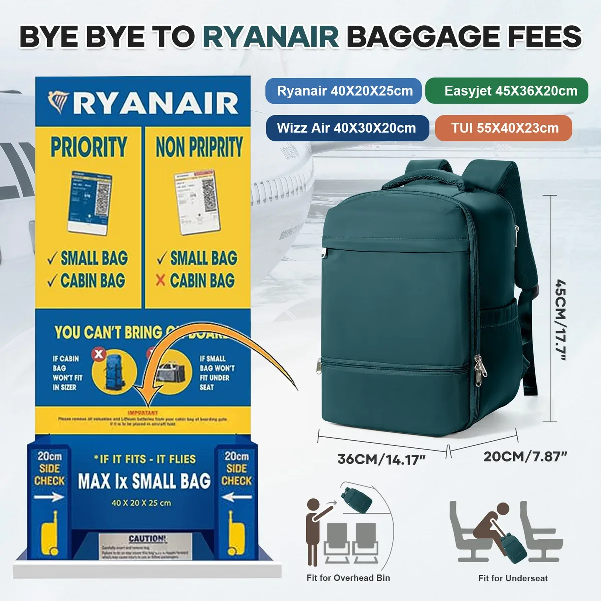 sac à dos de voyage pour avion 45x36x20 pour easyjet, sac à dos de cabine 30l, sac à main, sac à dos pour homme, sac à dos pour ordinateur portable, sac à dos de voyage et de travail