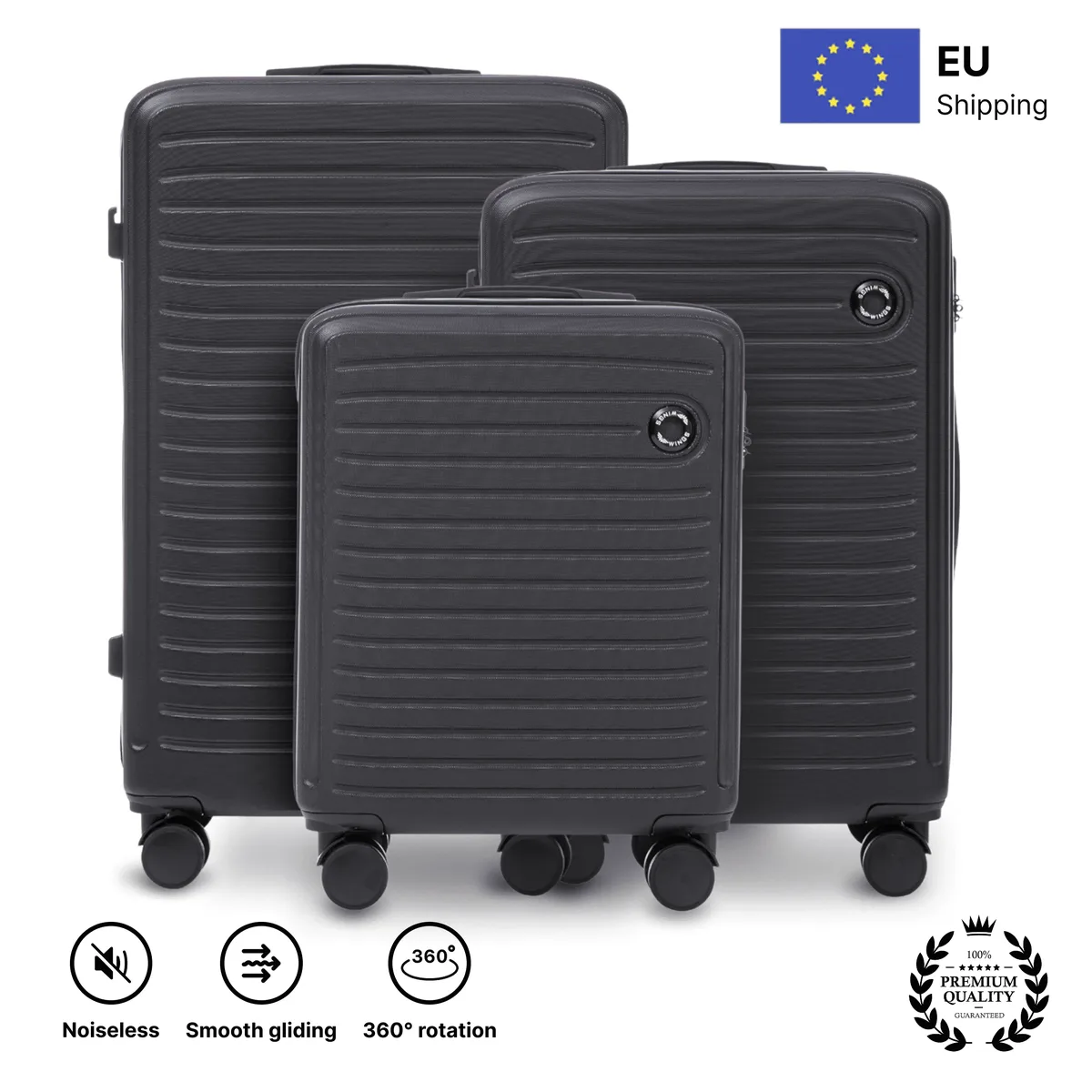 ensemble de 3 valises durables en abs + coot (28 "/24"/20 ")  roues 360 verrouillage cryptographique |   cabine de voyage, grande et moyenne |   dimensions environ 75x50x30 cm/64.5x44x26.5 cm/55x40x20 cm |   couleurs : champagne, jaune, noir, bleu marine