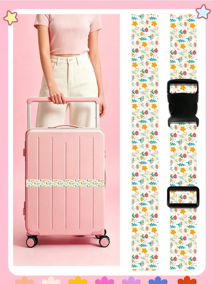 sangle de bagage réglable à imprimé mignon pour valise, ceinture de voyage en tissu doux avec boucle, sangle de sac légère pour femme