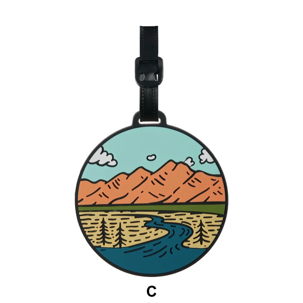 étiquette bagage pvc motifs paysagers colorés voyage amateurs plein air navetteurs montagnes lacs forêts nuages lunes