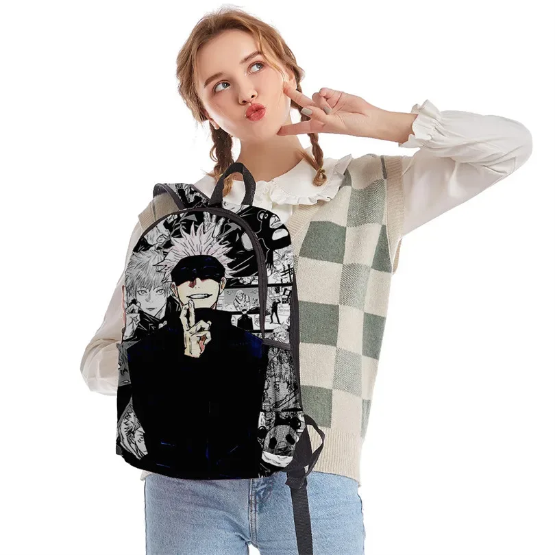 sac dos oxford université brodé manga noir imprimé personnages scènes adolescents bandoulière arquée capacité informatique
