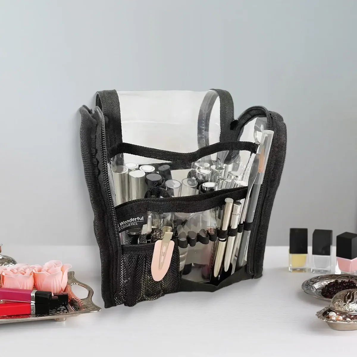 sac de maquilleurs, sac à cosmétiques portable, organisateur avec fermeture éclair, trousse de toilette transparente pour voyage, camping en plein air, salle de bain, maison