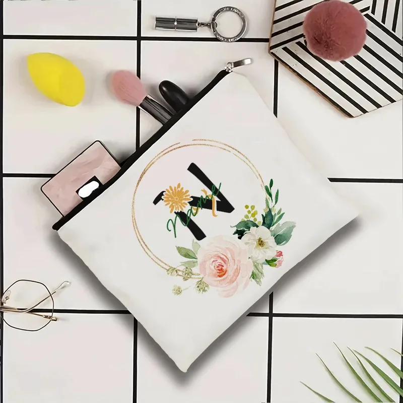 pochette à cosmétiques personnalisable avec nom, pochette à cosmétiques pour fête, pochette à cosmétiques de voyage, sac de maquillage pour mariage, organisateur avec doublure intérieure en toile pour femme