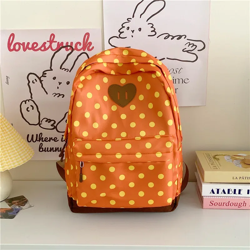 sac à dos d'école coréen vintage à pois, léger, pour voyage, décontracté, pour femmes et étudiantes, grande capacité