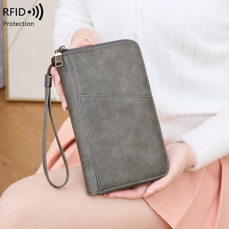 nouveau portefeuille de voyage multifonctionnel en cuir pu pour hommes et femmes, porte-cartes anti-rfid, anti-vol, sac de rangement