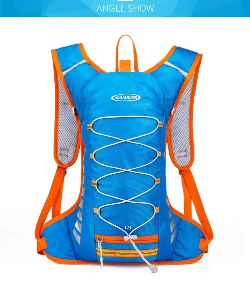sac dos nylon bleu gris motif bulles eau bandes orange gris activités plein air 36 55 litres bandoulière arquée fermeture éclair