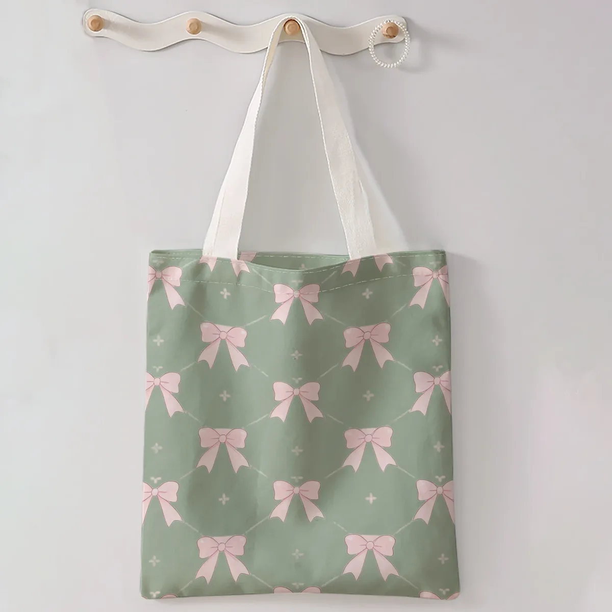 sac à main décontracté imprimé motif nœud, sac à dos réutilisable et tendance, sac à main multifonctionnel, sac de shopping en toile