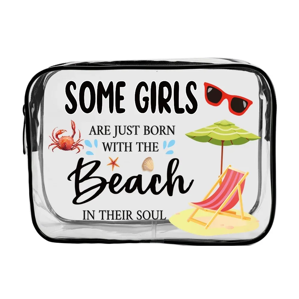 sac de maquillage tendance de grande capacité, sac à cosmétiques visible sur le thème de la plage, sac de rangement portable multifonctionnel pour femmes