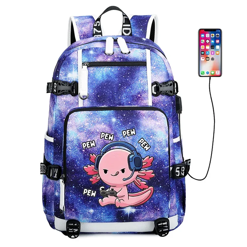 sac dos toile animaux bleu violet galaxie humour compartiment intérieur poignées latérales courbe physiologique dos usage étudiant transport matériel