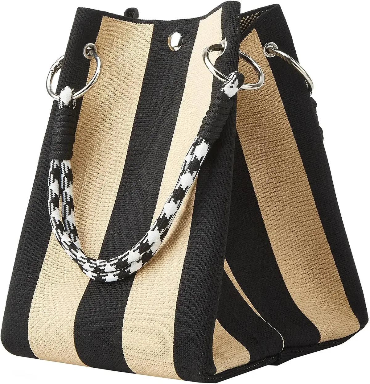 mini sac fourre-tout en tricot style coréen pour femme, sac à main en crochet rayé, sac à bandoulière léger pour l'été, pour les vacances