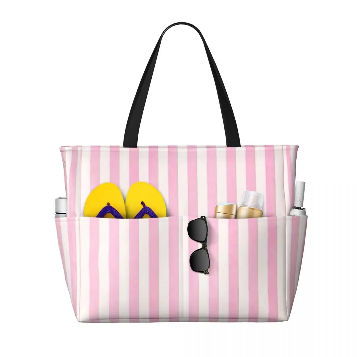 sac fourre-tout de plage à rayures blanches et rose pâle, sac de sport, de yoga, grand sac fourre-tout pour femmes, sac de voyage, sac de fitness