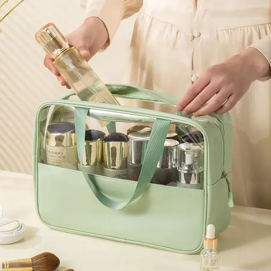 trousse de toilette pour hommes et femmes, organisateur de voyage cosmétique translucide et imperméable pour accessoires et articles de toilette