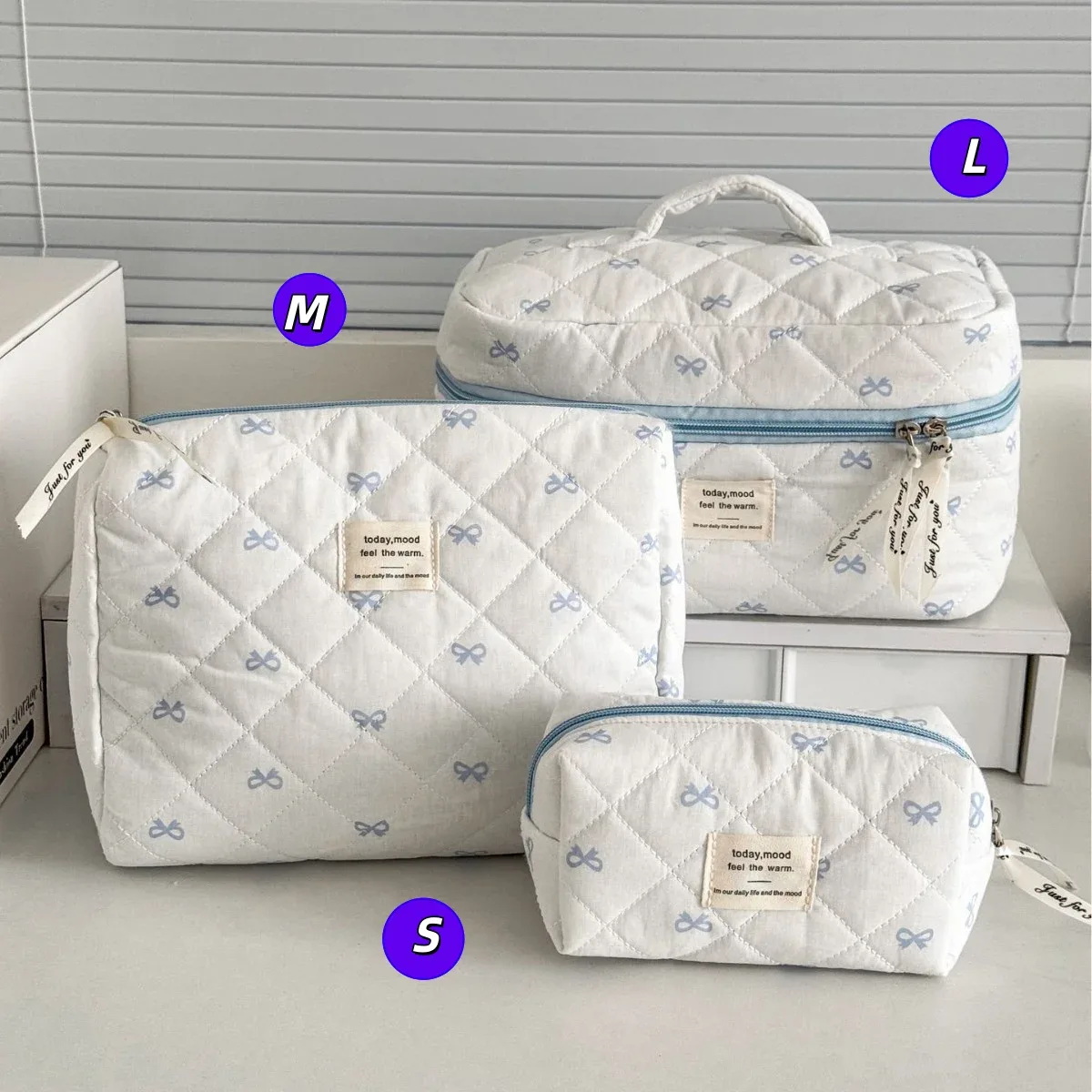 trousse de toilette rétro polyvalente yt avec motif à carreaux rouge et bleu et nœud rose, haute valeur esthétique, portable
