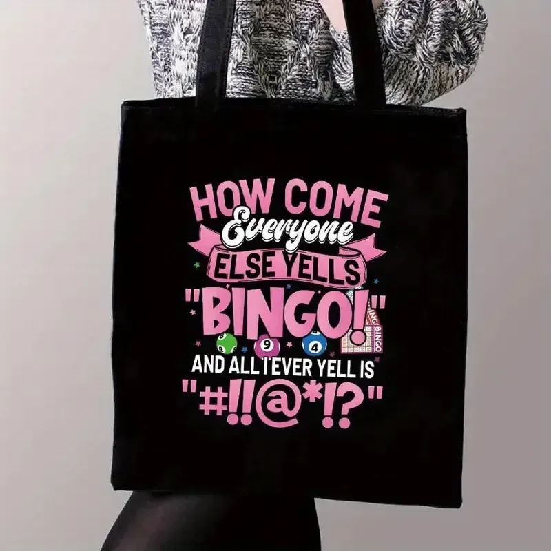 sac fourre-tout de nuit de bingo coloré et élégant, grande capacité, thème de bingo ludique, parfait pour les fêtes, les voyages et le shopping, cadeau de bingo