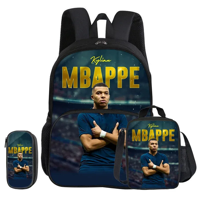 sac dos nylon noir motifs kylian mbappé dessins animés poche avant fermeture éclair bandoulière arquée capacité 20 35 litres petit sac assorti trousse crayons