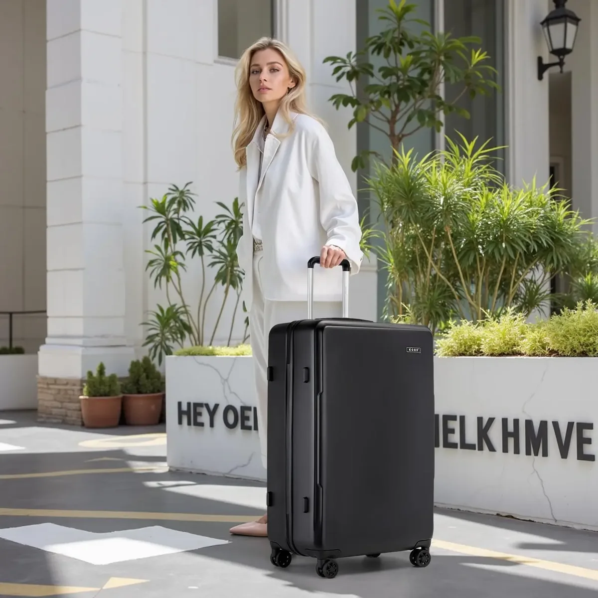 valises à main kono s/m/l, coque rigide légère en pc+abs avec serrure tsa, 4 roues multidirectionnelles, compatible cabine