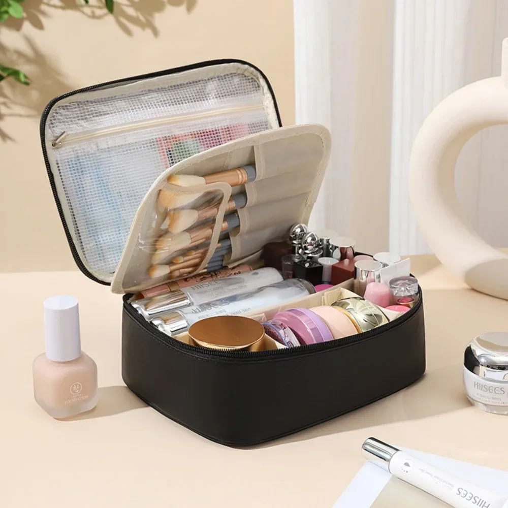 pochette cosmétique en cuir pu imperméable multifonctionnel organisateur de voyage grande capacité luxe trousse de toilette 
