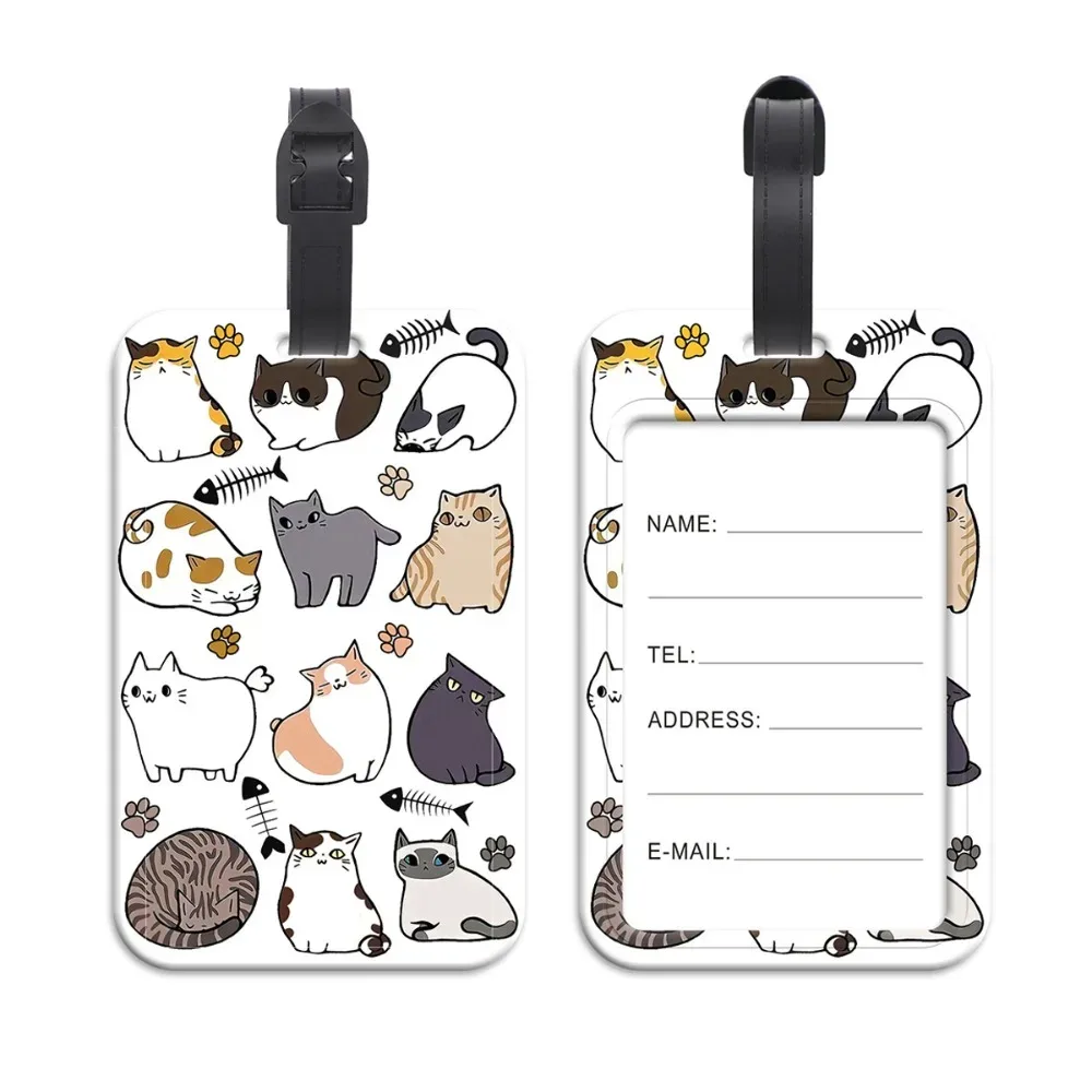 porte-étiquette de bagage anti-perte en plastique, porte-badge artistique pour valise et sac à dos, porte-carte d'identité avec motif chats mignons