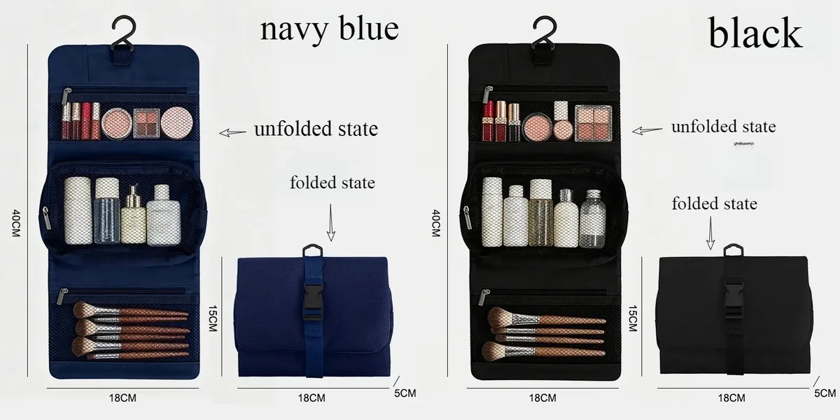 trousse de toilette pliable et détachable, grande capacité avec crochet, sac de rangement pour articles de toilette pour hommes en voyage d'affaires, sac de voyage pour cosmétiques pour femmes