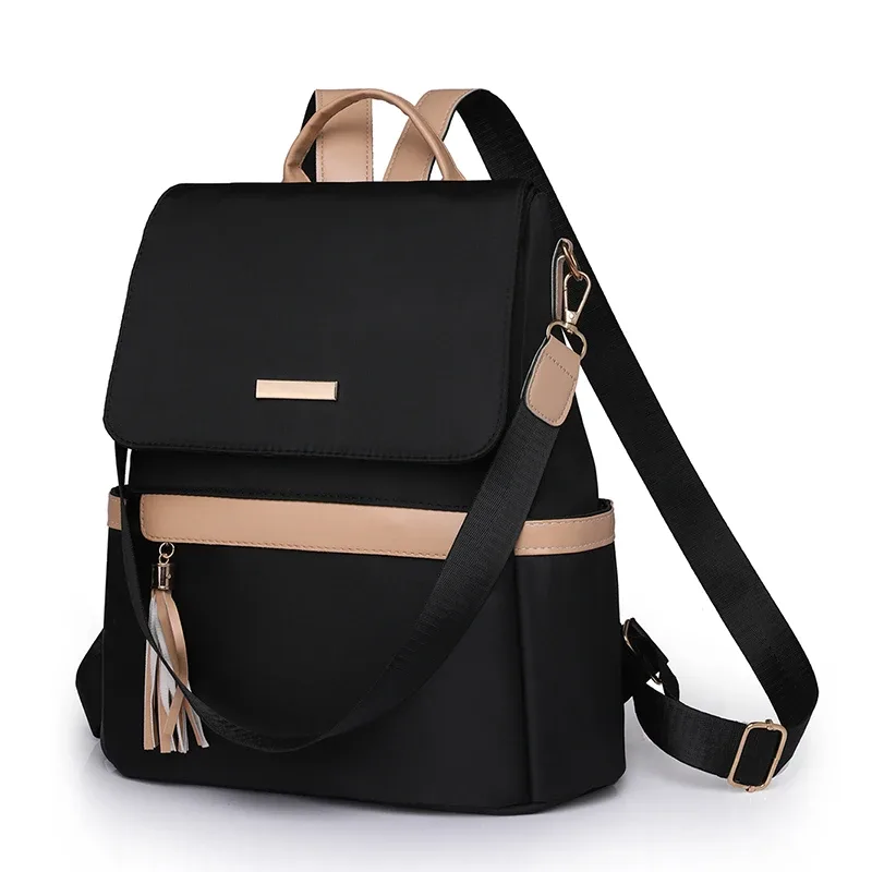 sac dos polyester beige noir gris bandoulière poignée souple fermeture éclair integree usage voyage femenin classique