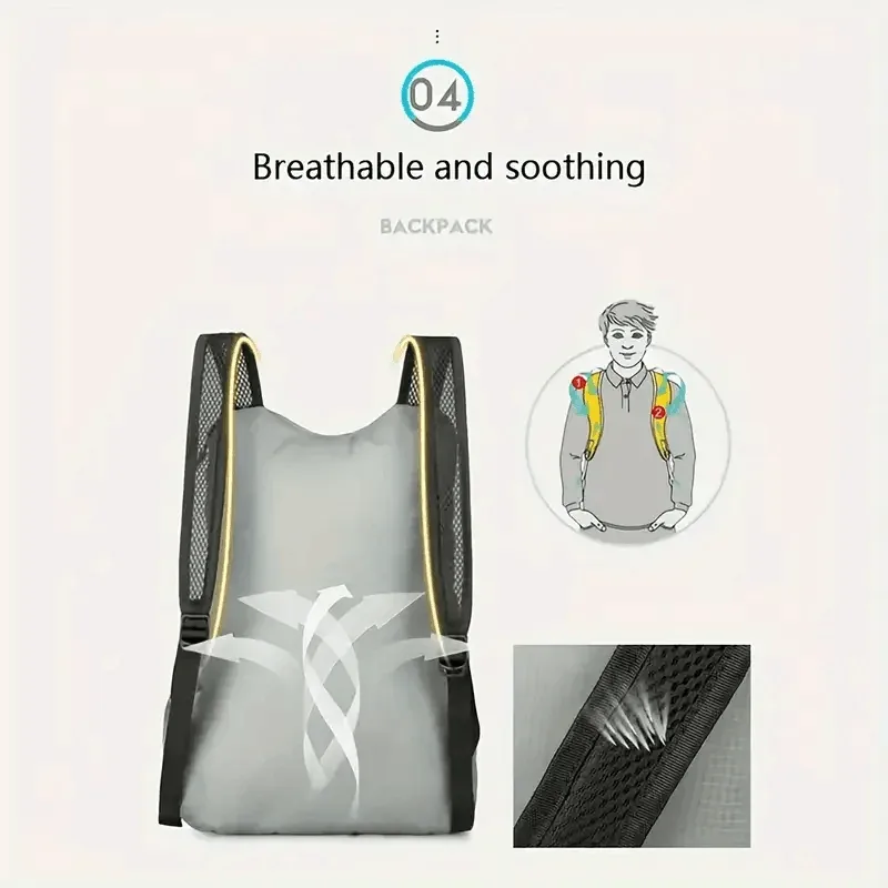 sac dos oxford université gris clair accents noirs motif montagne poche ouvrante pliable extensible capacité inférieure trente litres bandouliere confortable respirante