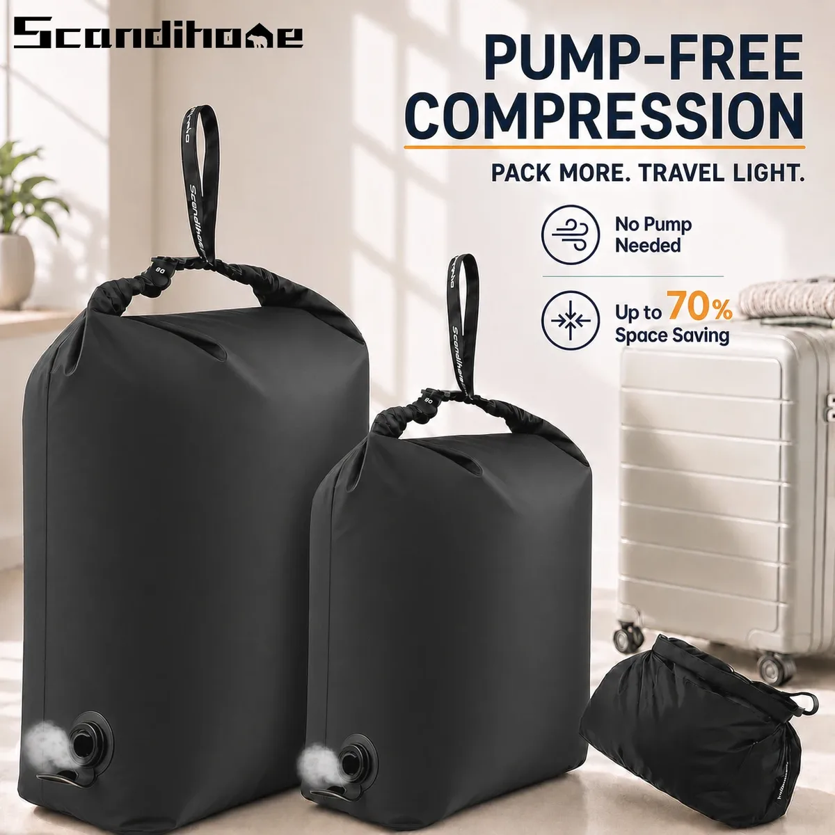 sac de compression sous vide pour bagages, sac de rangement sous vide réutilisable sans pompe, gain de place à 70%, sac d'emballage scellé pour vêtements de voyage étanche