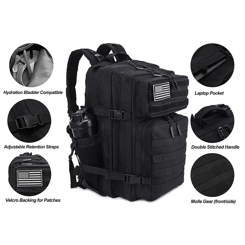 sac dos oxford université noir poche bouteille bandoulière ajustable compartiment ordinateur pockets supplémentaires usage sport fitness