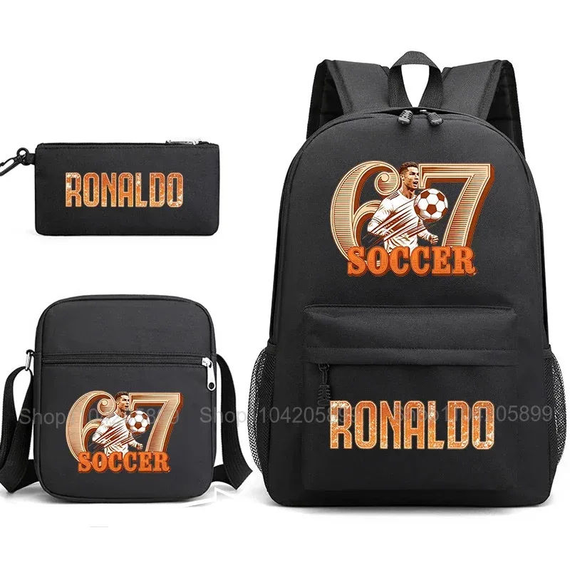 sac à dos cr7 ronaldo football 67 imprimé, sac d'école avec sac à bandoulière et trousse à crayons pour étudiants garçons, cadeau, sac à dos de voyage quotidien