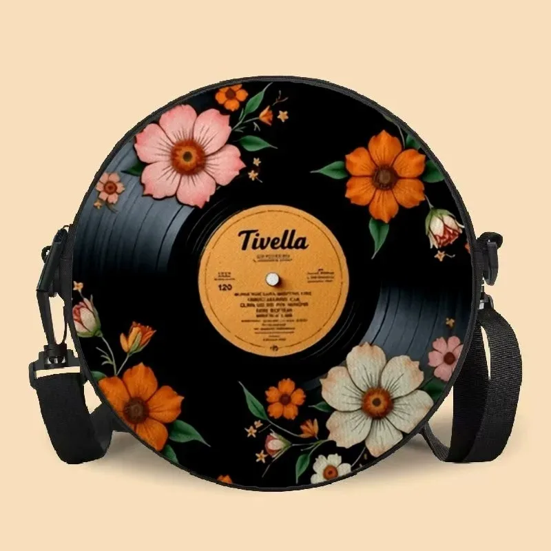 sac à bandoulière rond à imprimé floral record, sac messager décontracté pour femme, meilleurs cadeaux, sac à bandoulière plat 2d décontracté pour tous les jours, accessoires.